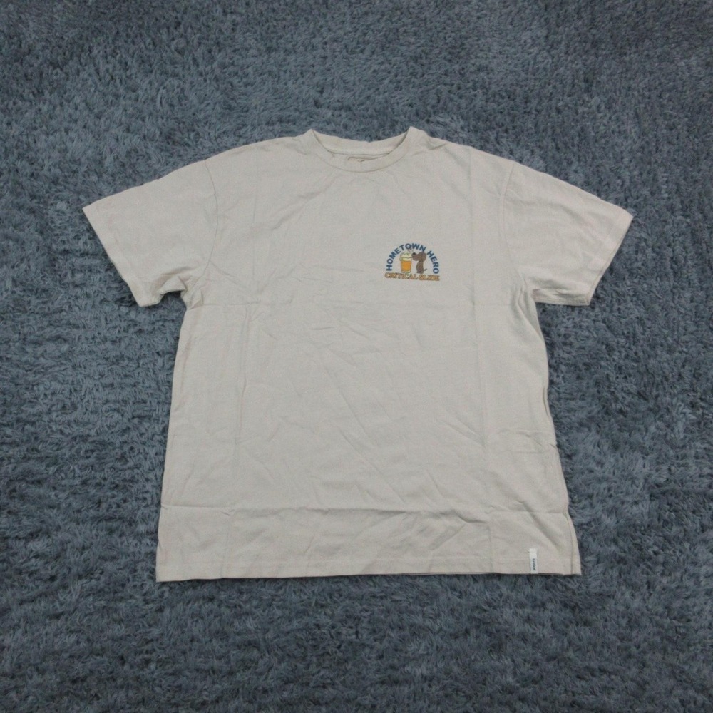 Critical Slide Hometown Hero Shirt Mens Medium Beige Beer Graphic Dog Tee NWT